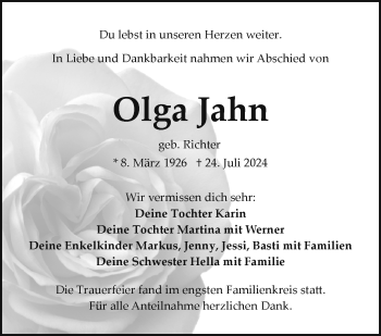 Traueranzeige von Olga Jahn von Frankenpost