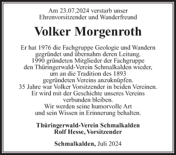 Traueranzeige von Volker Morgenroth von Südthüringer Presse