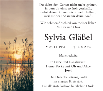 Traueranzeige von Sylvia Gläßel von Frankenpost