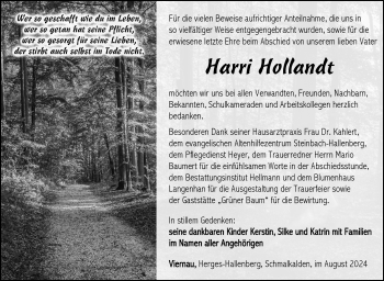 Traueranzeige von Harri Hollandt von Südthüringer Presse