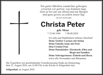 Traueranzeige von Christa Peter von Südthüringer Presse