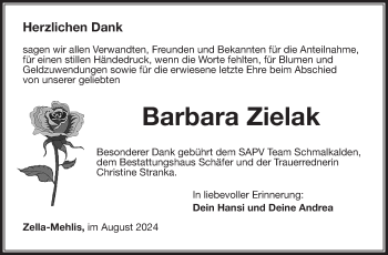 Traueranzeige von Barbara Zielak von Südthüringer Presse