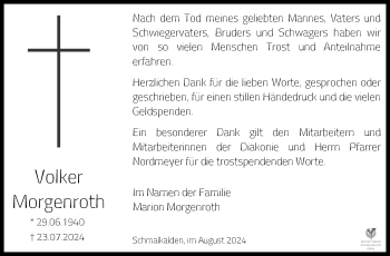 Traueranzeige von Volker Morgenroth von Südthüringer Presse