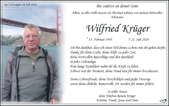 Traueranzeige von Wilfried Krüger von Südthüringer Presse