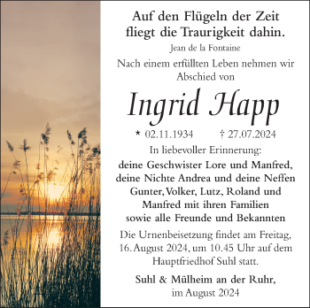 Traueranzeige von Ingrid Happ von Südthüringer Presse