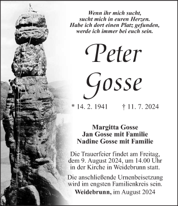 Traueranzeige von Peter Gosse von Südthüringer Presse