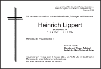 Traueranzeige von Heinrich Lippert von Frankenpost