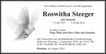 Traueranzeige von Roswitha Steeger von Südthüringer Presse