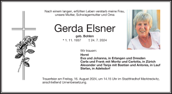 Traueranzeige von Gerda Elsner von Frankenpost