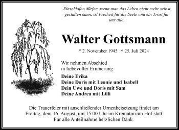 Traueranzeige von Walter Gottsmann von Frankenpost