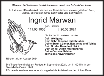 Traueranzeige von Ingrid Marwan von Neue Presse Coburg