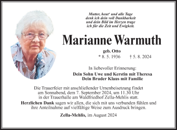 Traueranzeige von Marianne Warmuth von Südthüringer Presse