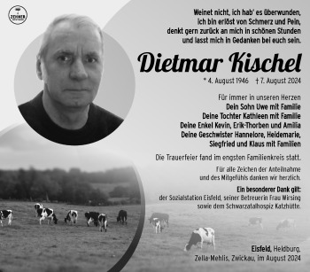 Traueranzeige von Dietmar Kischel von Südthüringer Presse