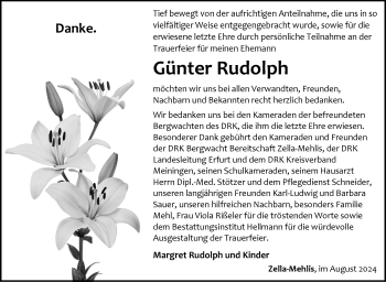 Traueranzeige von Günter Rudolph von Südthüringer Presse