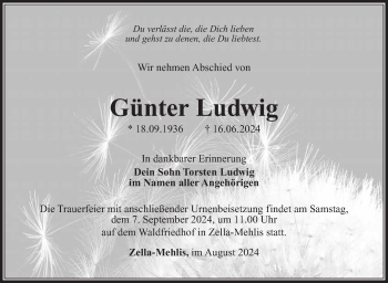 Traueranzeige von Günter Ludwig von Südthüringer Presse