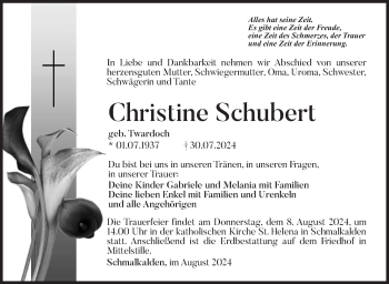 Traueranzeige von Christine Schubert von Südthüringer Presse