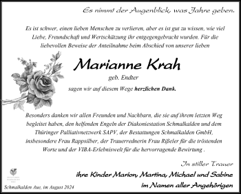 Traueranzeige von Marianne Krah von Südthüringer Presse