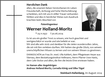 Traueranzeige von Werner Holland-Moritz von Südthüringer Presse