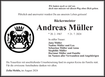 Traueranzeige von Andreas Müller von Südthüringer Presse