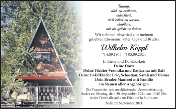 Traueranzeige von Wilhelm Köppl von Südthüringer Presse