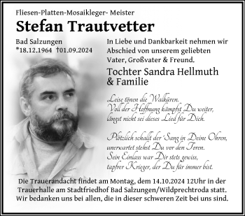 Traueranzeige von Stefan Trautvetter von Südthüringer Presse