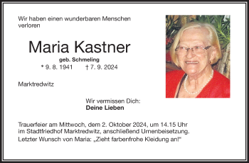 Traueranzeige von Maria Kastner von Frankenpost