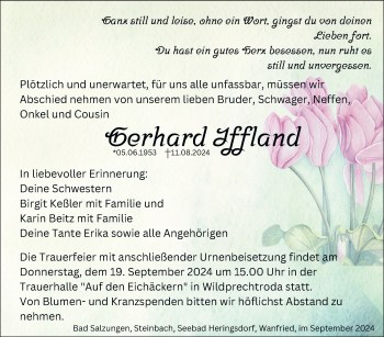 Traueranzeige von Gerhard Iffland von Südthüringer Presse