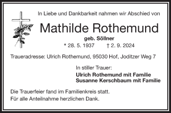 Traueranzeige von Mathilde Rothemund von Frankenpost