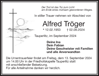 Traueranzeige von Alfred Tröger von Frankenpost