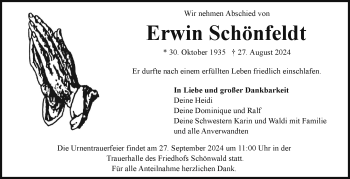 Traueranzeige von Erwin Schönfeldt von Frankenpost