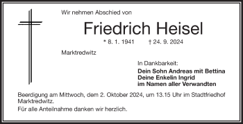 Traueranzeige von Friedrich Heisel von Frankenpost