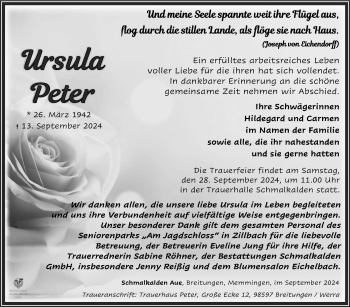 Traueranzeige von Ursula Peter von Südthüringer Presse