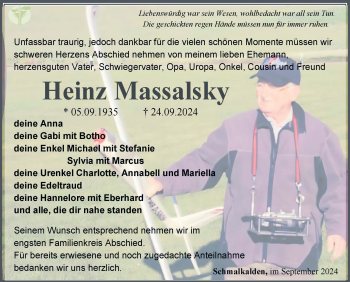 Traueranzeige von Heinz Massalsky von Südthüringer Presse