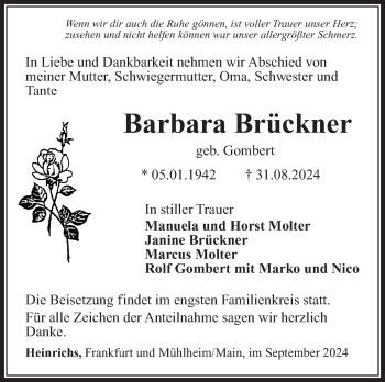 Traueranzeige von Barbara Brückner von Südthüringer Presse