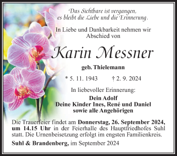 Traueranzeige von Karin Messner von Südthüringer Presse