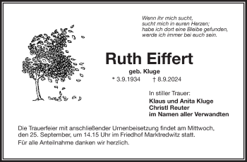 Traueranzeige von Ruth Eiffert von Frankenpost