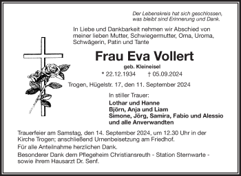 Traueranzeige von Eva Vollert von Frankenpost