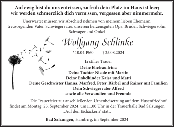 Traueranzeige von Wolfgang Schlinke von Südthüringer Presse