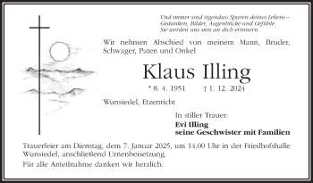 Traueranzeige von Klaus Illing von Frankenpost