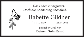 Traueranzeige von Babette Gildner von Neue Presse Coburg