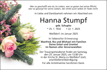 Traueranzeige von Hanna Stumpf von Frankenpost