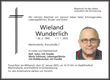 Traueranzeige von Wieland Wunderlich von Frankenpost