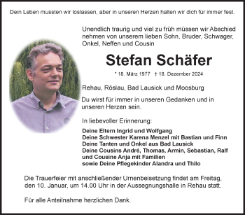 Traueranzeige von Stefan Schäfer von Frankenpost