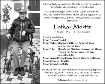 Traueranzeige von Lothar Moritz von Südthüringer Presse