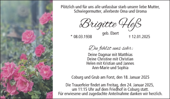 Traueranzeige von Brigitte Heß von Neue Presse Coburg