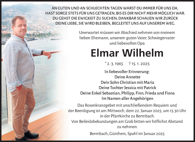  Traueranzeige für Elmar Wilhelm vom 21.01.2025 aus Südthüringer Presse