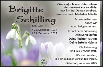 Traueranzeige von Brigitte Schilling von Südthüringer Presse