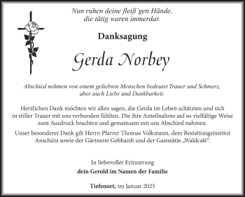 Traueranzeige von Gerda Norbey von Südthüringer Presse