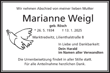 Traueranzeige von Marianne Weigl von Frankenpost