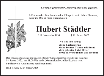 Traueranzeige von Hubert Städtler von Neue Presse Coburg